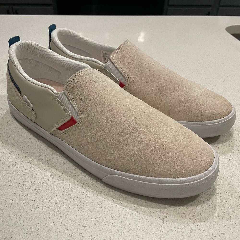 Size 12 New Balance Numeric Jamie Foy 306 Slip On "Cream/White/Blue"